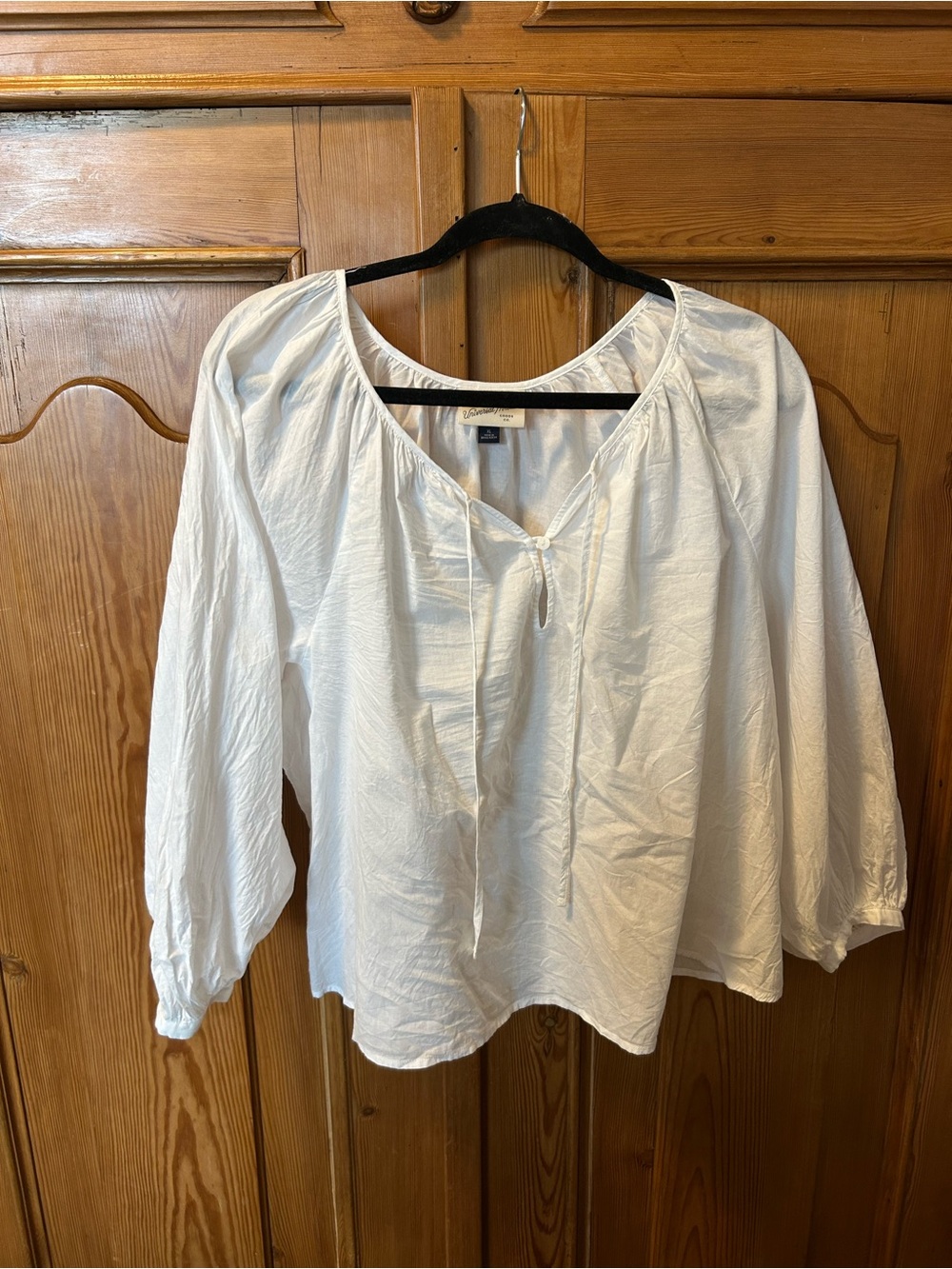 Universal Thread White Cotton Peasant Blouse with Tie Neck